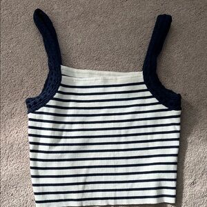 Aerie Navy and Cream Striped Knit Top